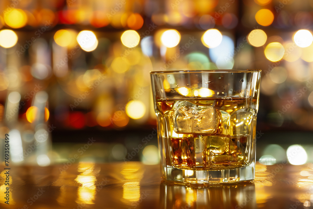 whiskey drinks on counter wood in bar on blur background whiskey drinks on counter wood in bar on blur background