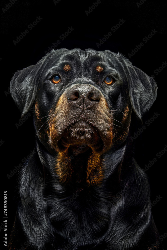 Black dog on dark background with bright color eyes