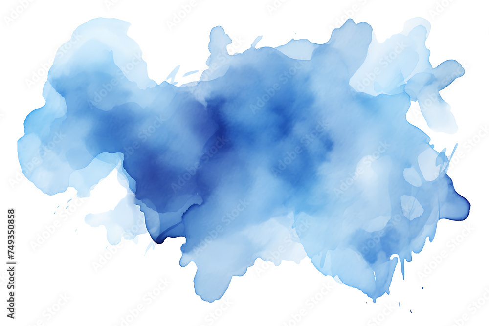 Abstract watercolor stain with splashes and drops of blue color Generative AI
