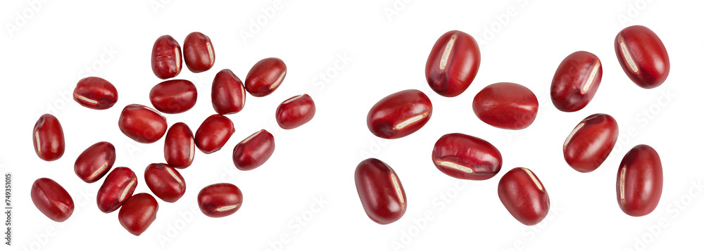 Red adzuki beans isolated on white background. Top view. Flat lay. Red adzuki beans isolated on white background. Top view. Flat lay.