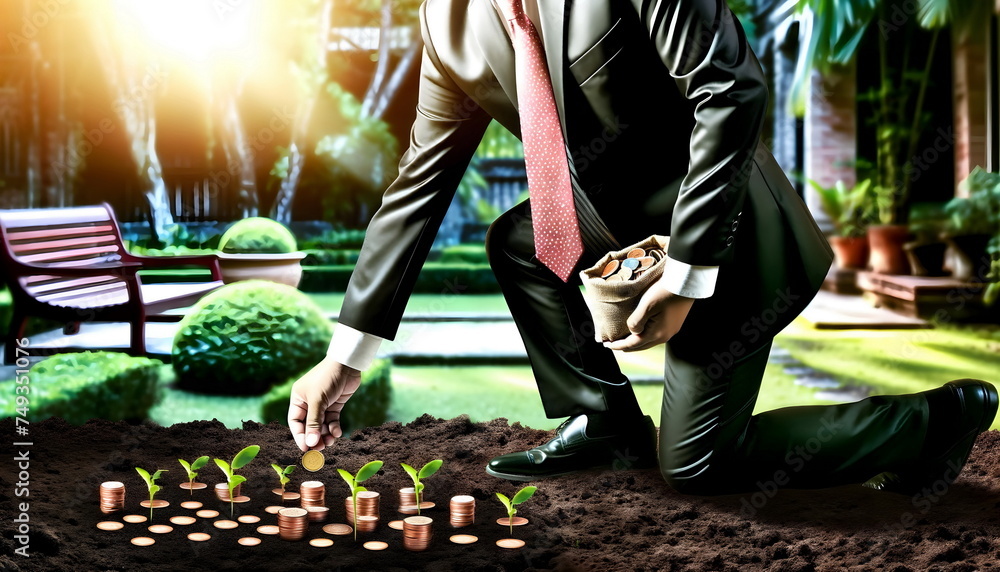 businessmanf hands literally planting coins