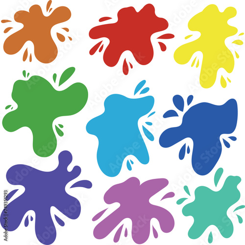 Paint splatter colorful set.Different splashes and drops. multicolored vector