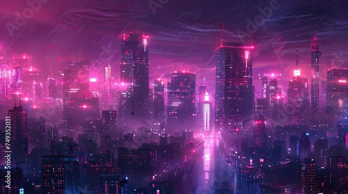 futuristic cyberpunk city at night  neon lights