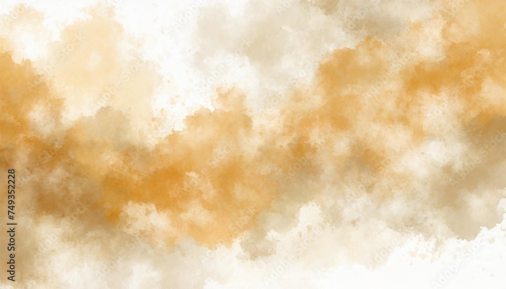 Artistic brown, ochre and white watercolor background with abstract cloudy sky concept. Grunge abstract paint splash artwork illustration. Beautiful abstract fog cloudscape wallpaper. - obrazy, fototapety, plakaty 