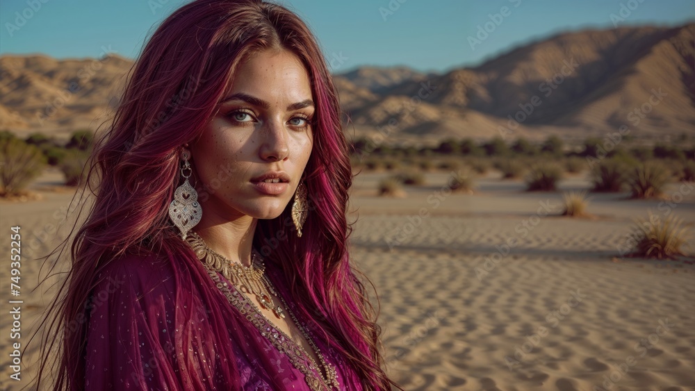 fashion outdoor photo of beautiful sensual woman with dark hair in elegant dress and accessories posing in desert fashion outdoor photo of beautiful sensual woman with dark hair in elegant dress and accessories posing in desert