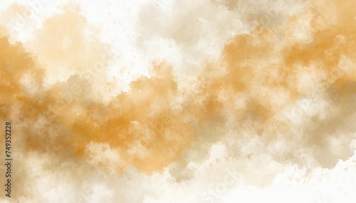 Artistic brown, ochre and white watercolor background with abstract cloudy sky concept. Grunge abstract paint splash artwork illustration. Beautiful abstract fog cloudscape wallpaper. © Leon K