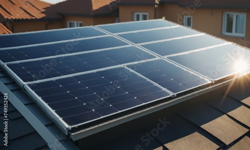 Solar panels installed on the roof of a house. Solar energy