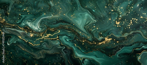 Acrylic paint modern green and gold abstract painting