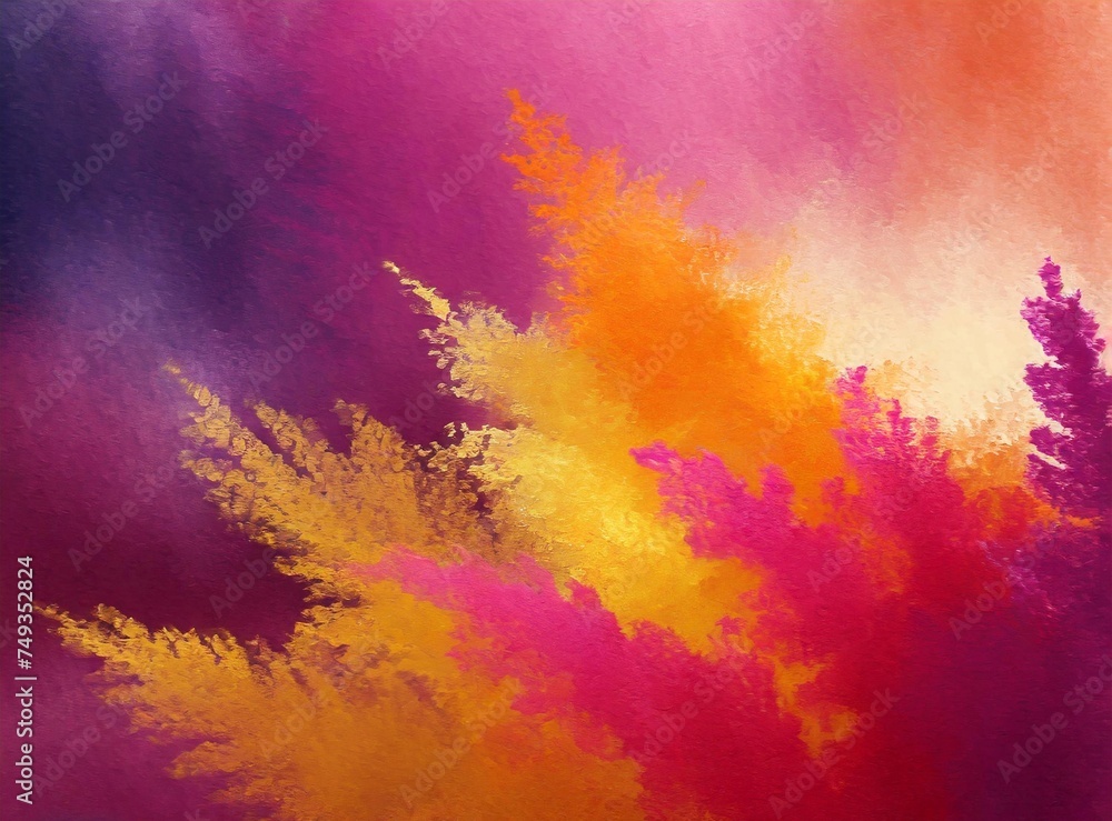 Purple, pink and yellow ink paint splash abstract background