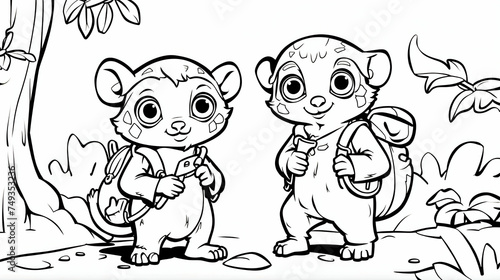 Tarsier or Tarsius Pumilus Tales. Primate Cartoon Characters for Coloring and Illustration.