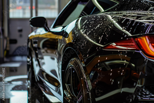 Black sports car getting professionally washed © VetalStock