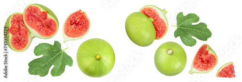 Fototapeta Naklejka Na Ścianę i Meble -  Ripe green fig fruit isolated on white background. Top view. Flat lay.