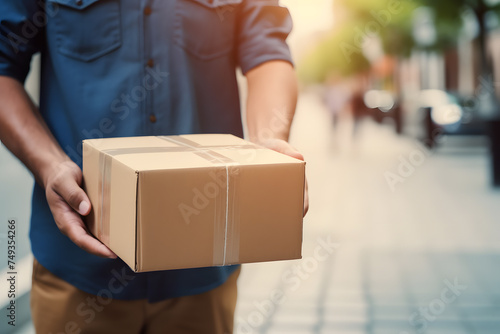 Close up of parcel being held by postal delivery man