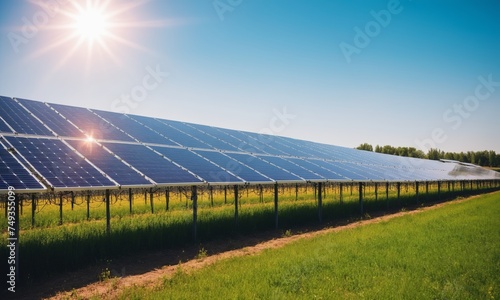 Solar panels on the field, photovoltaic cells - alternative electricity source
