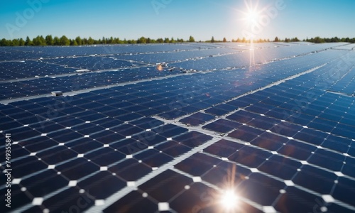 solar energy panels in solar power plant, photovoltaic cells photo
