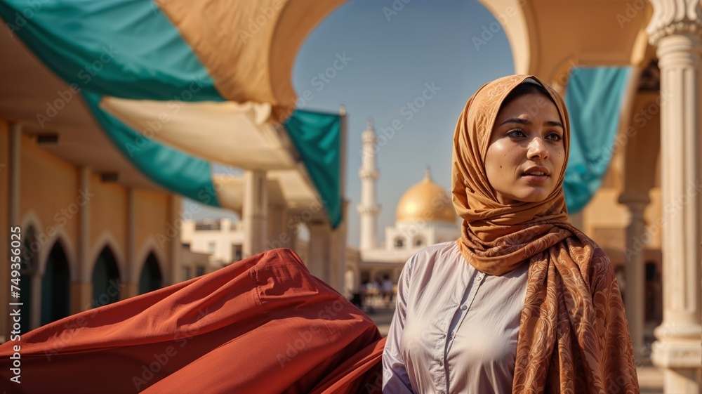 Portrait of Muslim woman with hijab at the mosque