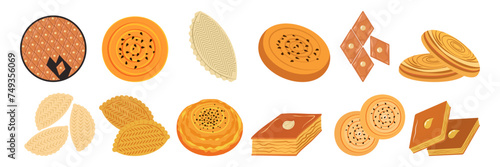Nowruz holiday with sweets as baklava, desserts, Shakarbura and tasty, snacks. Spring Novruz