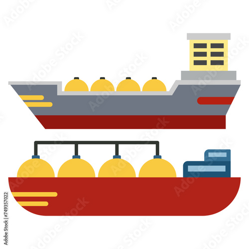 Cargo ship container, oil tanker ship set in the ocean transportation, shipping freight transportation. illustration vector