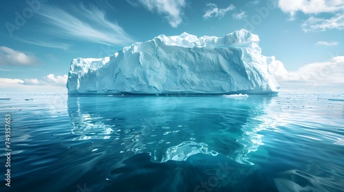 Dramatic image of melting iceberg in clear ocean water symbolizing climate crisis. Concept Climate Change, Melting Iceberg, Environmental Crisis, Ocean Conservation, Dramatic Imagery