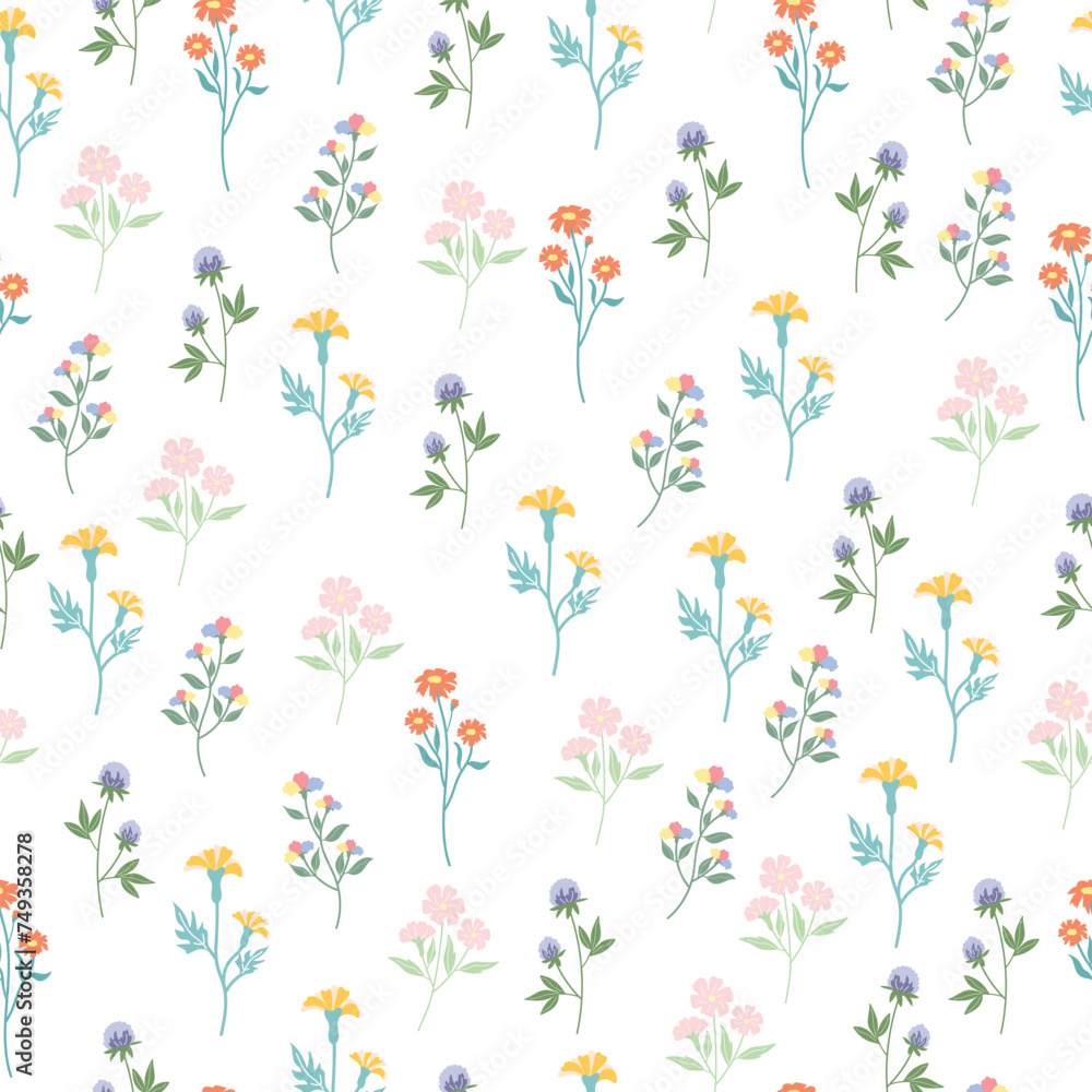seamless flowers pattern. Delicate petals and vibrant blossoms create an artistic and vintage botanical illustration. Perfect for wallpaper, fabric, wrapping paper and more.