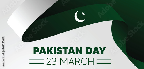 Pakistan Day 23 March waving flag ribbon vector poster