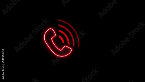 Red color simple telephone handset and radio wave animated icon. Red radio waves icon animation network concept on black background. 4k and 3d rendering video photo