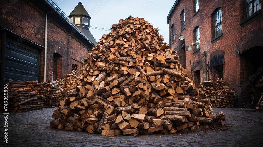 a large pile of wood sitting next to a building сreated with Generative Ai a large pile of wood sitting next to a building сreated with Generative Ai
