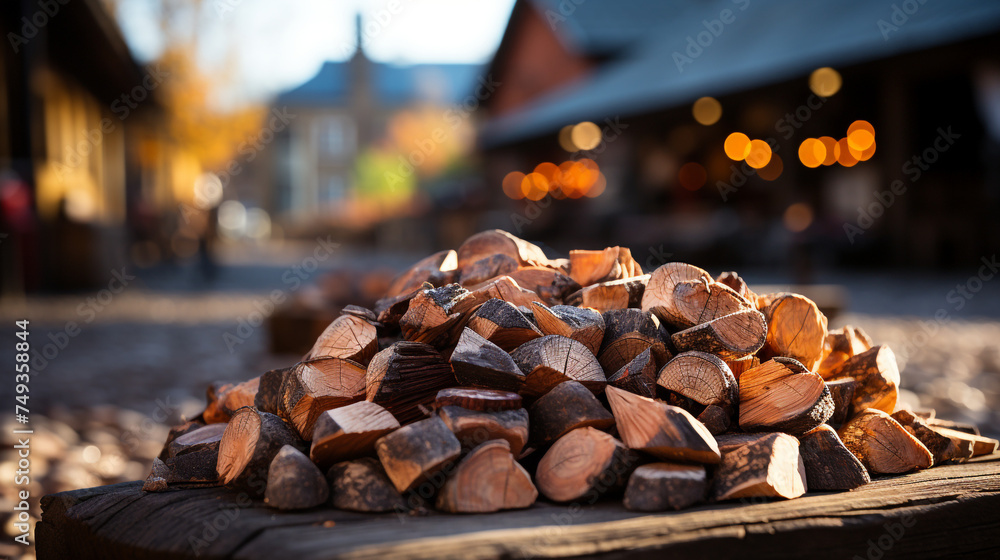 a large pile of wood sitting next to a building сreated with Generative Ai a large pile of wood sitting next to a building сreated with Generative Ai