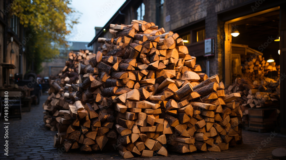 a large pile of wood sitting next to a building сreated with Generative Ai a large pile of wood sitting next to a building сreated with Generative Ai