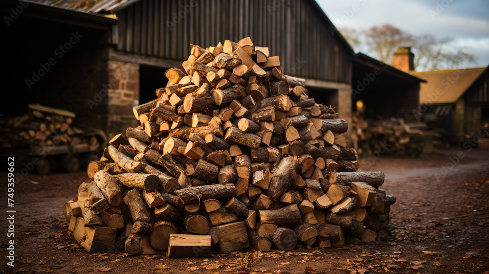 a large pile of wood sitting next to a building сreated with Generative Ai a large pile of wood sitting next to a building сreated with Generative Ai