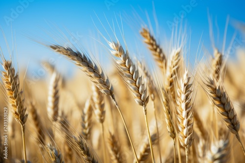 Stunning panoramic view of golden wheat field with ripe ears in the countryside landscape