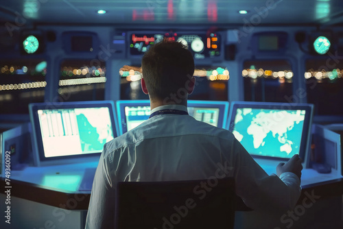 Captain in charge of the cruise Navigation officer at the console © VetalStock