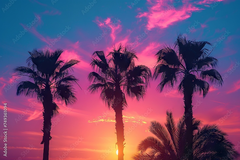 80s Retro-Futurism Sunset with Palm Trees

