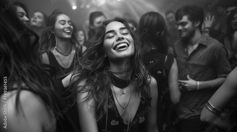 Happy girl dancing in the nightclub