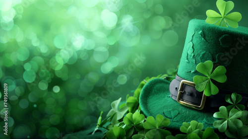 Green leprechaun hat with clover leaves