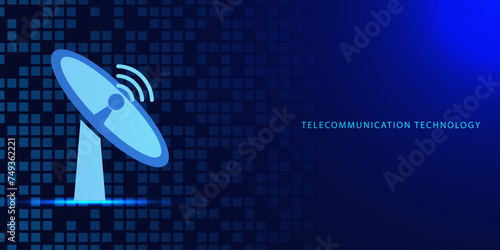 Parabolic antenna, astronomical telescope, satellite antenna and radio communication for receiver base station concept. Digital network connection background.
