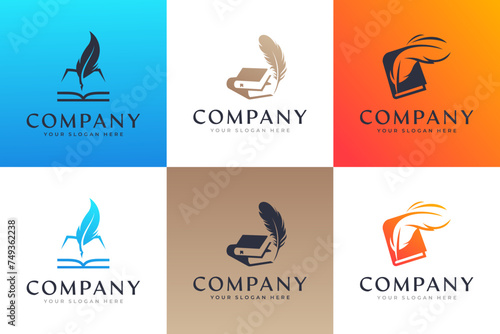 set of signature feather pen, book , identity company , logo design vector.