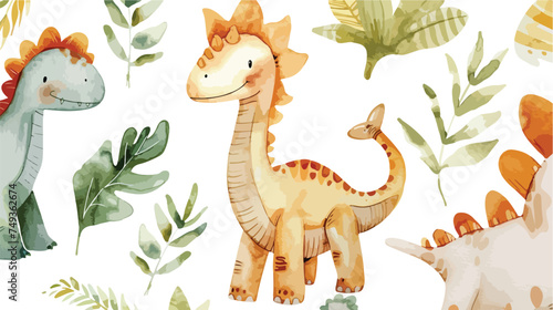 Watercolor dinosaur illustration for kids cute dino an © Ideas