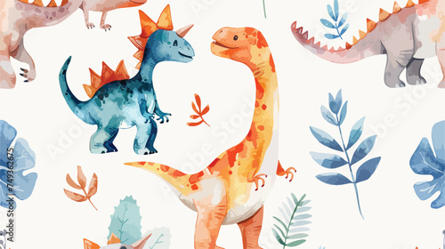 Watercolor dinosaur illustration for kids cute dino an