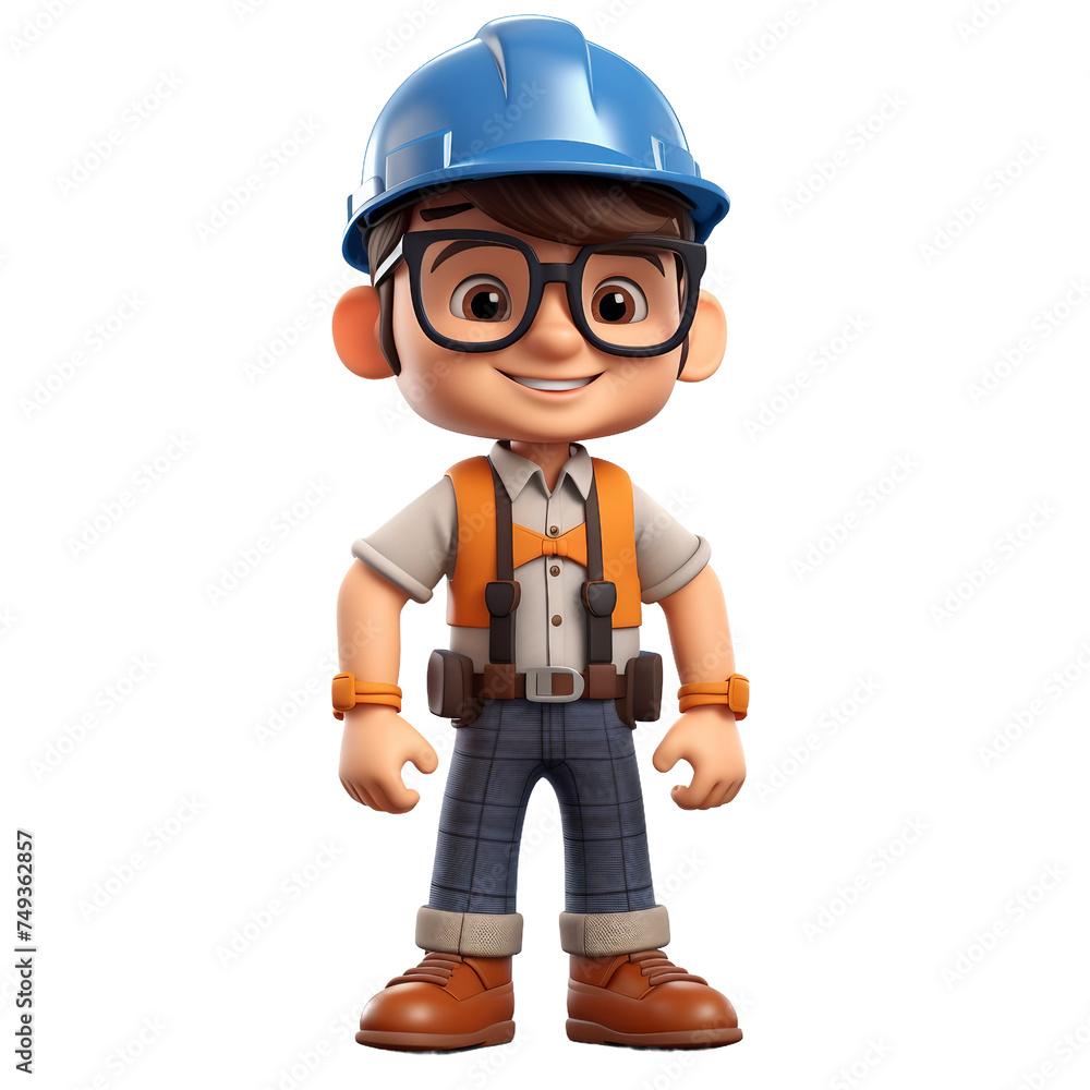 3d illustration of construction manager, construction worker on construction site, worker with helmet 3d illustration of construction manager, construction worker on construction site, worker with helmet
