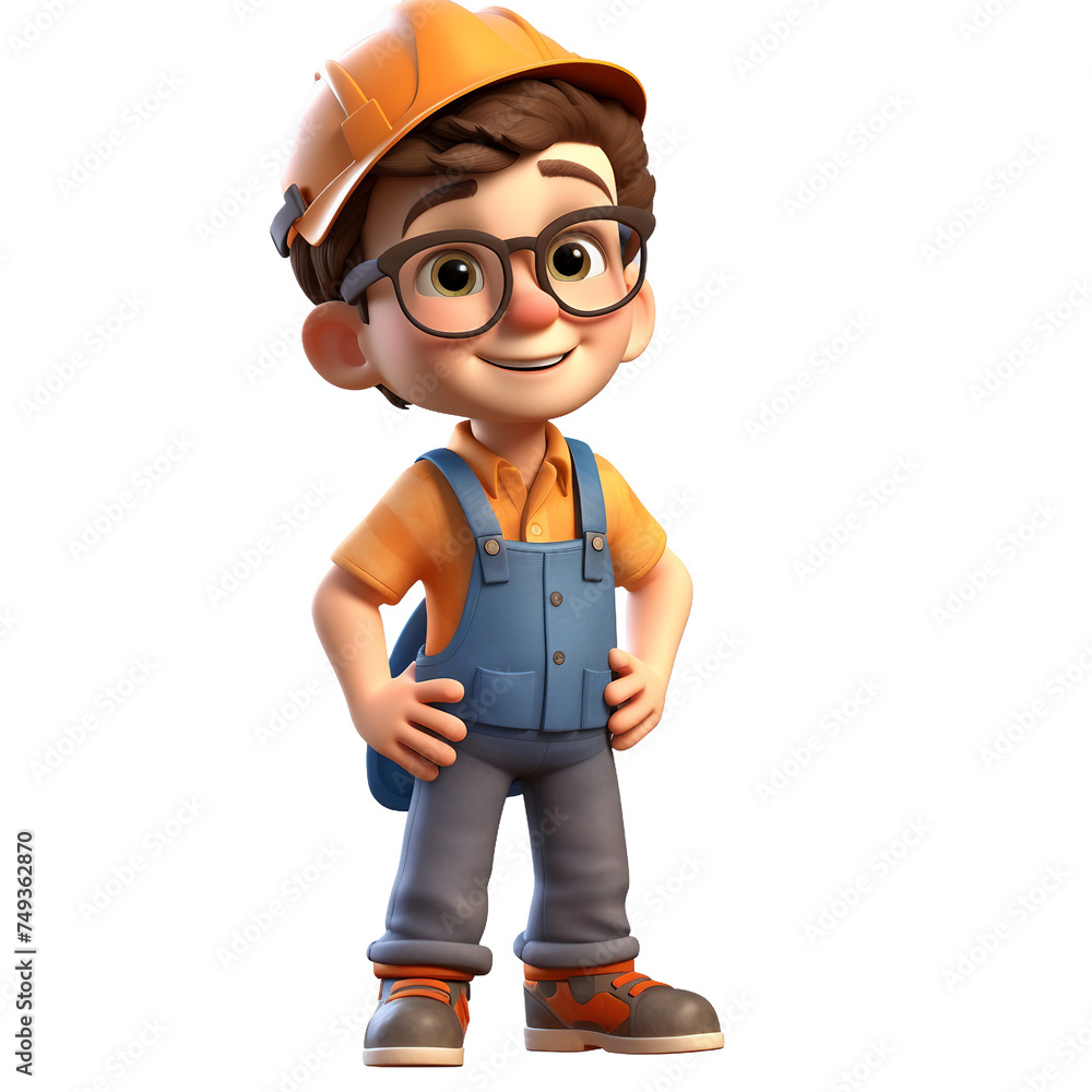 3d illustration of construction manager, construction worker on construction site, child with helmet 3d illustration of construction manager, construction worker on construction site, child with helmet
