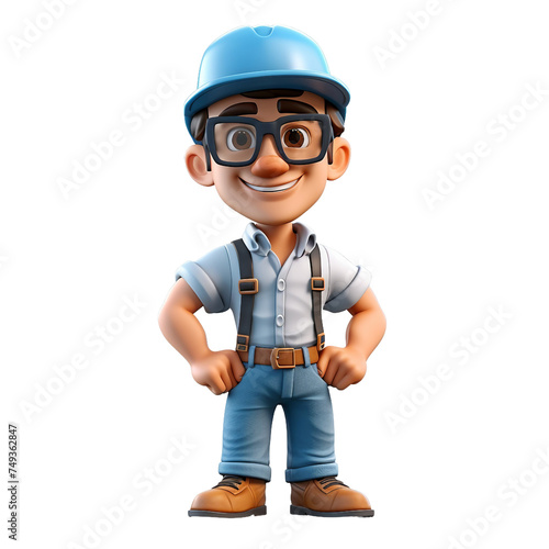 3d illustration of construction manager, construction worker on construction site, portrait of a worker © Lemar