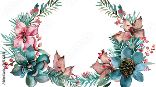 Watercolor wreath with winter flowers and leaves. © Ideas