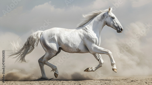 Ethereal Monotone The Majestic White Arabian Horse Rearing on Back Legs  generative ai