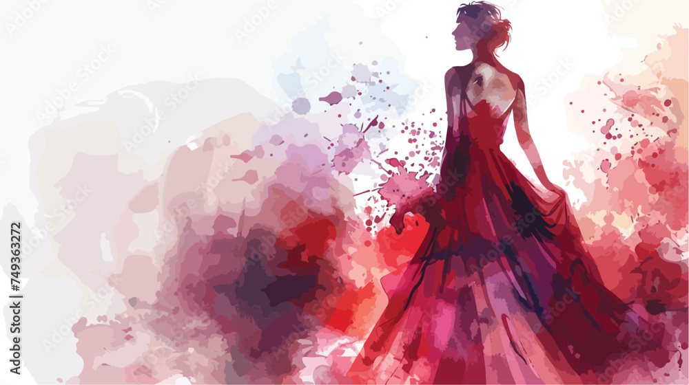 Woman with elegant dress .abstract watercolor .fashion - obrazy, fototapety, plakaty 