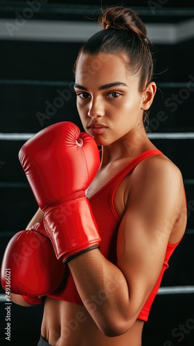 Girl in boxing gloves. Boxing class. Sports, hand-to-hand combat.