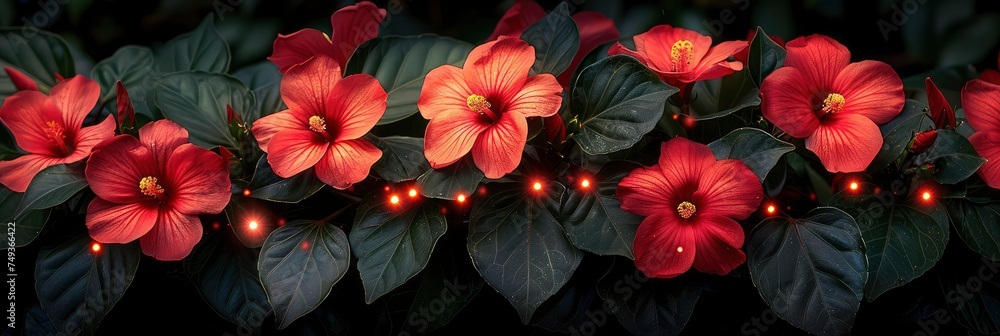 Cutout Flowerbed Plants Red Flowers, with lights, light black and yellow, Background HD, Illustrations Cutout Flowerbed Plants Red Flowers, with lights, light black and yellow, Background HD, Illustrations