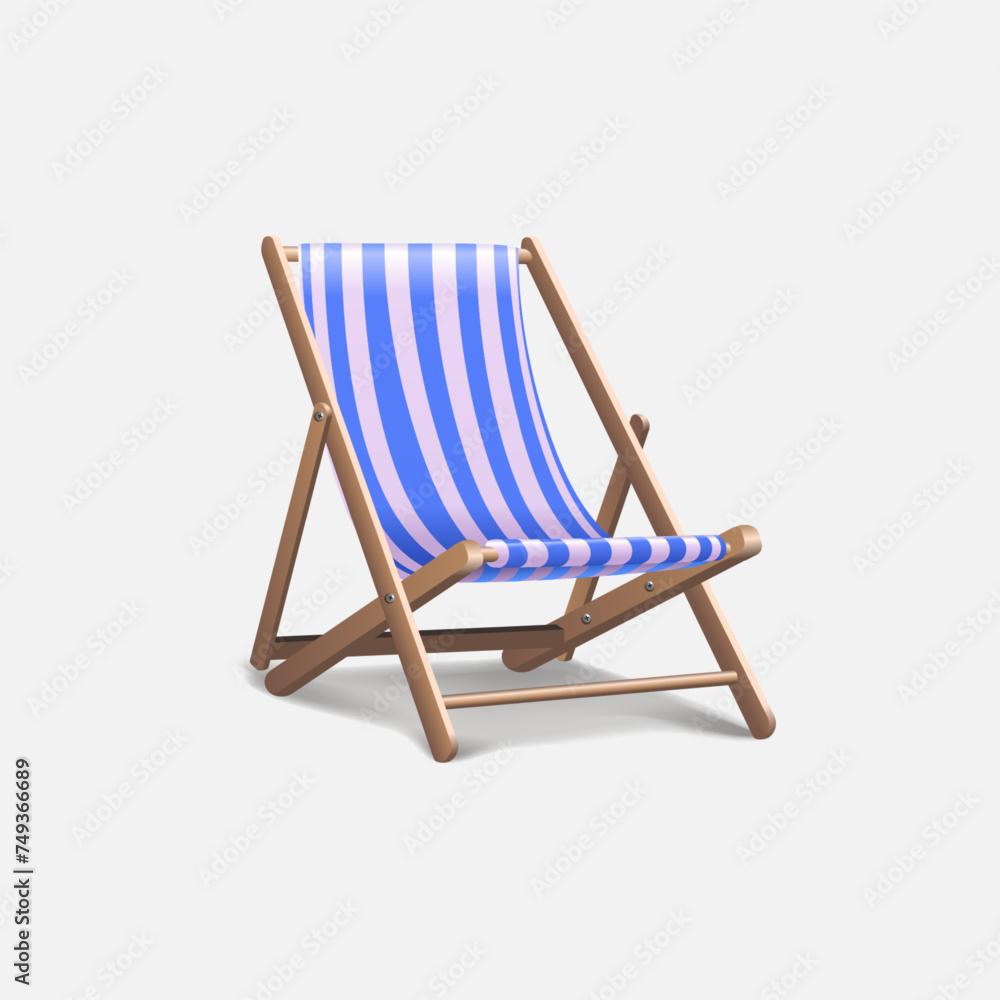 beach chair with umbrella on white