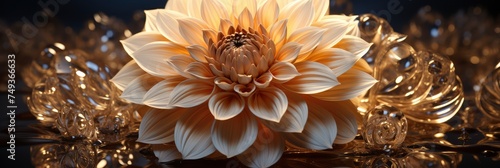 Dahlia Autumn Flower Design Copyspac, with lights, light black and yellow, Background HD, Illustrations