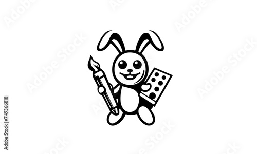 cute cartoonish bunny character mascot logo. black and white bunny cartoonish mascot sketch